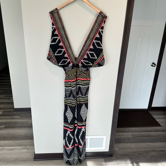 Anthropologie Elevenses Amapa Black Tribal Print Crossfront Wide Leg Jumpsuit 8 - Picture 10 of 16
